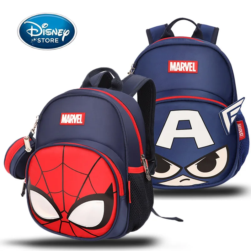 

Disney Marvel Superhero Kindergarten Boy Schoolbag Cartoon Captain America Spider-Man Children Baby Backpack + Coin Purse 2 In 1