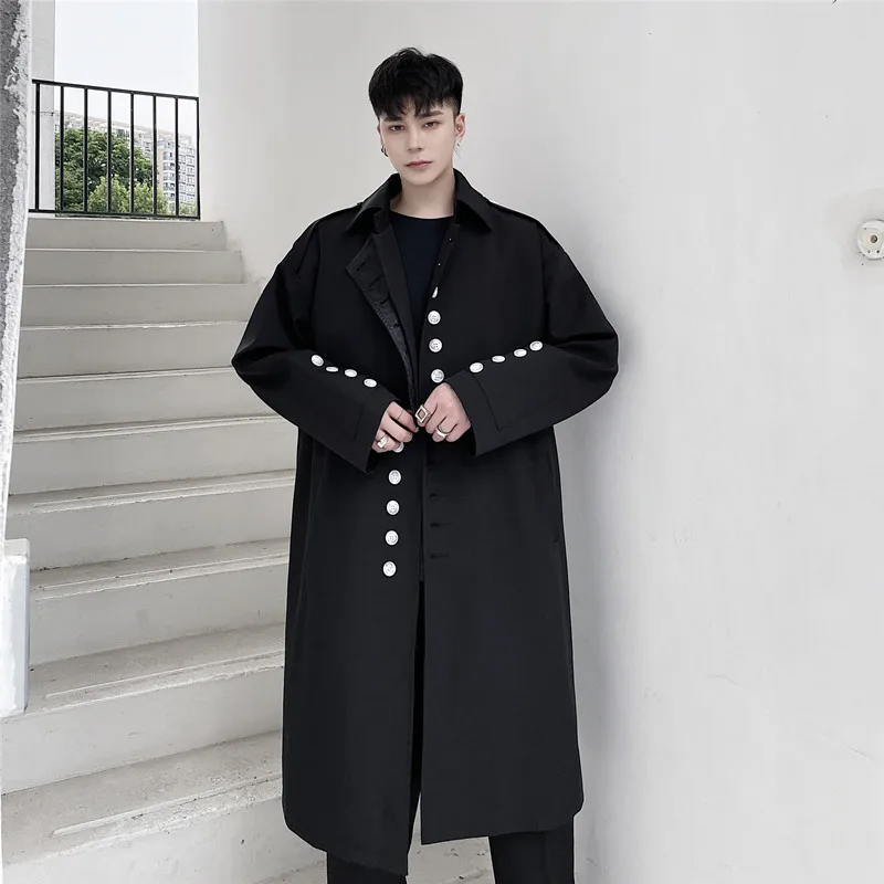 

Autumn new dark medium long work clothes windbreaker button decorative coat tide brand Yamamoto style design coat men