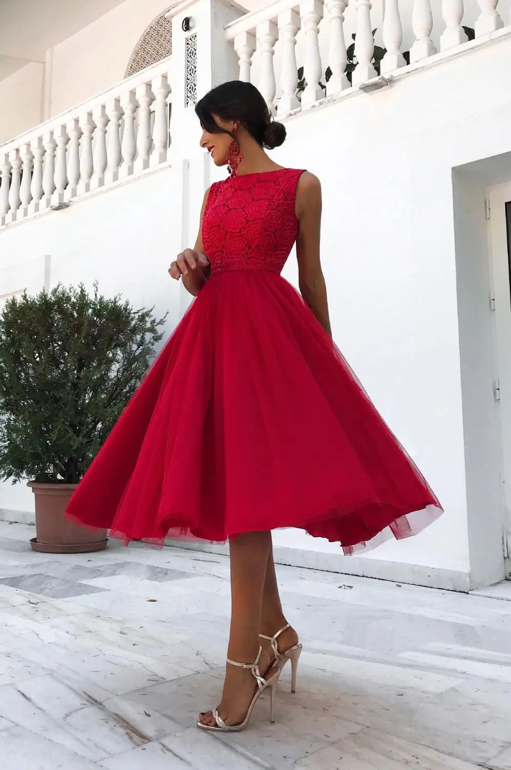 

Женское шифоновое платье Linglewei, Новое Стильное платье без рукавов, с круглым вырезом, с открытой спиной, средней длины, для весны и лета