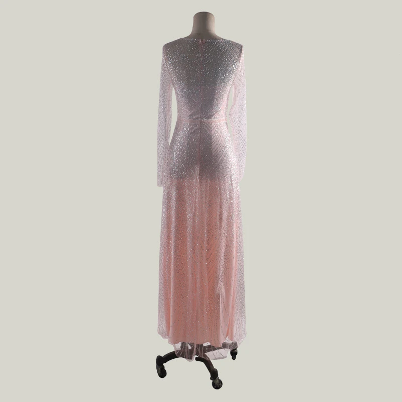 BacklakeGirls Сверкающее вечернее платье с круглым вырезом и длинными рукавами, расшитое блестками, элегантные длинные торжественные платья, Robe De soireue Longue