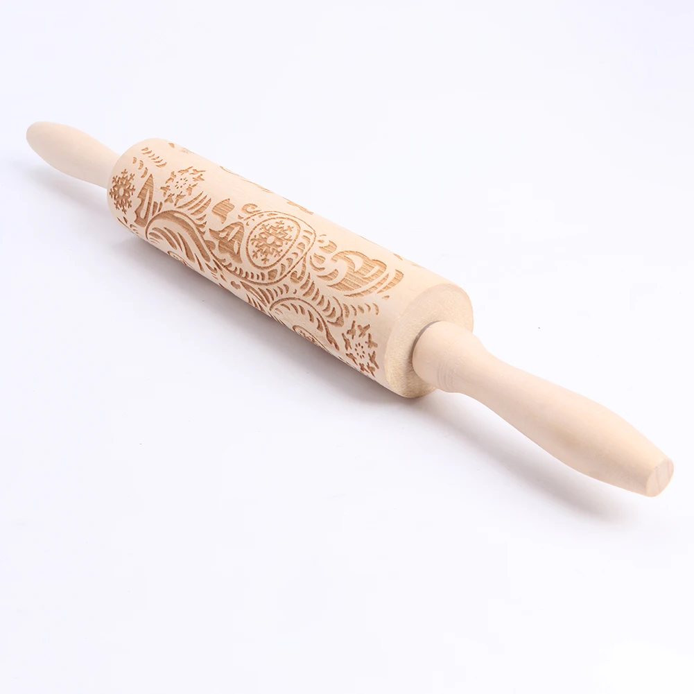 

Christmas Embossing Fondant Rolling Pin Baking Cookie Biscuit Cake Dough Engraved Roller Kitchen Tool 35CM Dropshipping