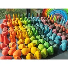 Kids Wooden Montessori Toys Rainbow Loose Parts Wood Mushrooms Honeycomb Droplets Bamboo Shoots Acorns Tree Cones