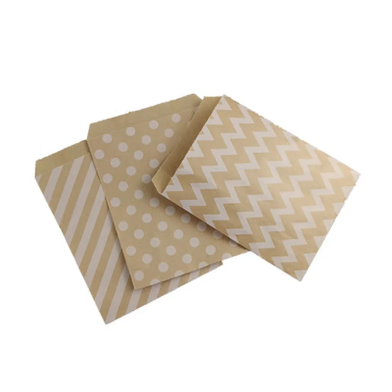 

25pc 13*18cm Bio-degradable treat candy bag Party Favor Paper Bags Chevron Polka Dot Stripe Print Paper craft Bakery Bag