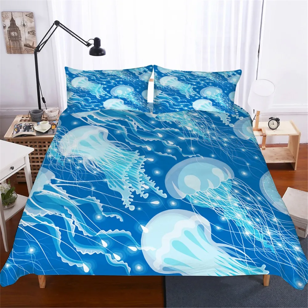 

Комплект постельного белья из 2/3 предметов с Медузой, пододеяльник с морскими животными, пододеяльник с 3D принтом, красочное покрывало для к...