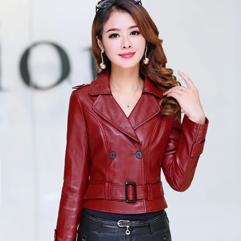 Женская куртка из искусственной кожи на весну осень и зиму женская кожаная