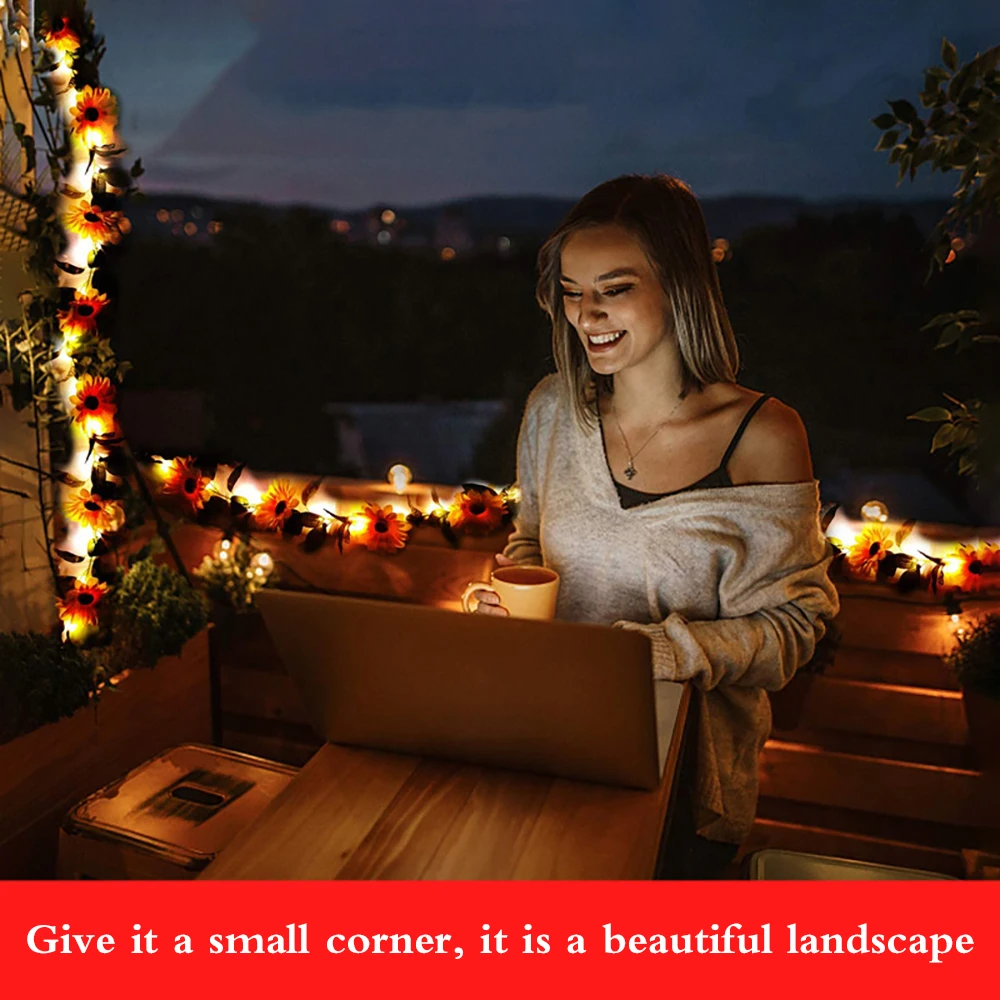 Artificial Green Leaf Rattan LED Copper Wire Lamp Sunflower Vine String Light Christmas Decoration Lantern | Освещение