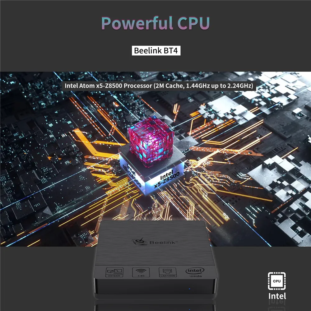 Beelink BT4 мини ПК с процессором Intel Atom Windows 10 4 Гб LPDDR3 64 ГБ 2 4G/5 8G Wi Fi BT4.0 4K двойной экран