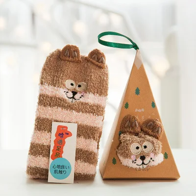 14 1pair fuzzy socks warm socks Embroidery Cartoon Casual Christmas Socks Towel socks Cute Sleep Socks Funny Socks Women kawaii Hot - Color: 14
