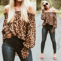 fashion women leopard print off shoulder tops long sleeve summer womens casual loose t shirt