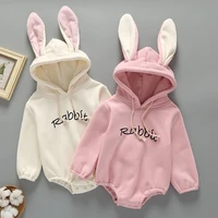 new autumn winter newborn infant baby romper baby girls boys rabbits ears hooded romper baby add wool upset jumpsuit clothes