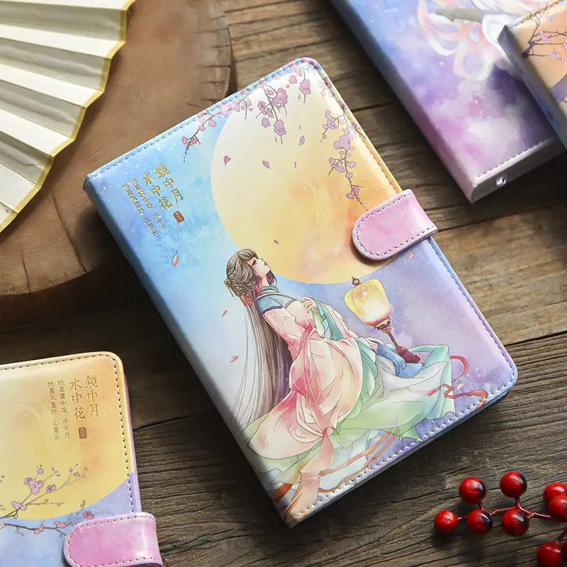 

Chinese clothing Cute Leather Magnetic Buckle Hand Book Thick Color Page Hand-painted Cute Net Red Note Diary notebooks students