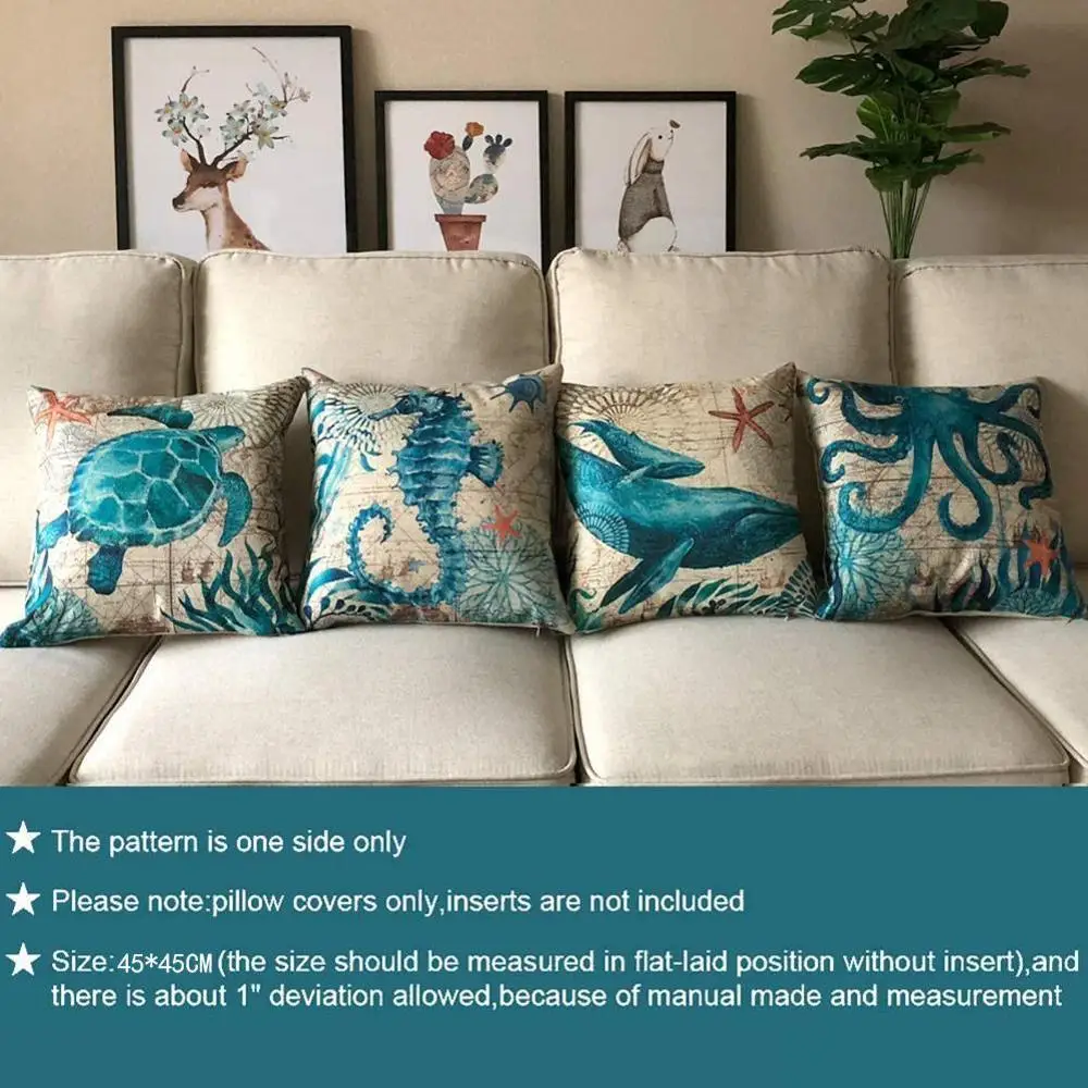 

Marine Life Sea Turtle Nautical Pattern Cotton Linen Cover Cushion Pillow Pillowcase Decoration Sofa Decorative Home Car Th S3S2