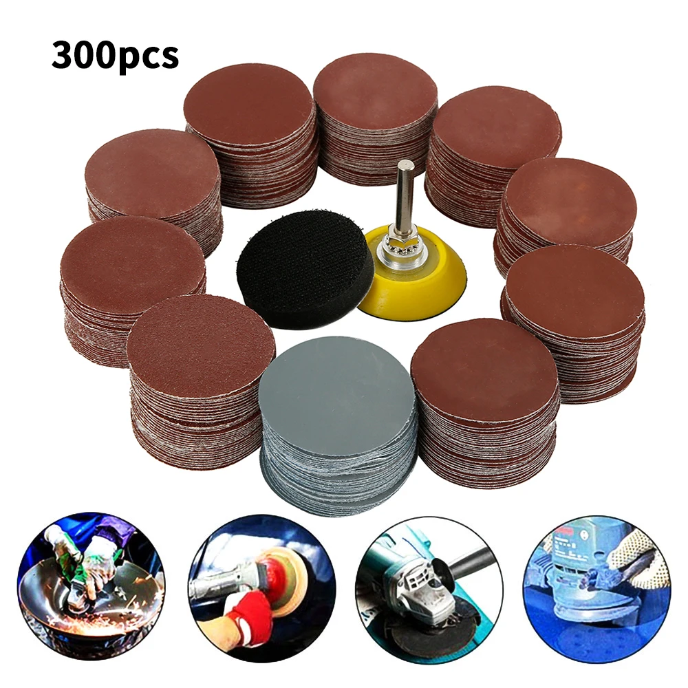 

300pcs 180/240/600/800/1000/2000 Grits Sanding Disc Set 2inch 50mm+ Loop Sanding Pad with 3mm Shank For Polishing Cleaning Tools