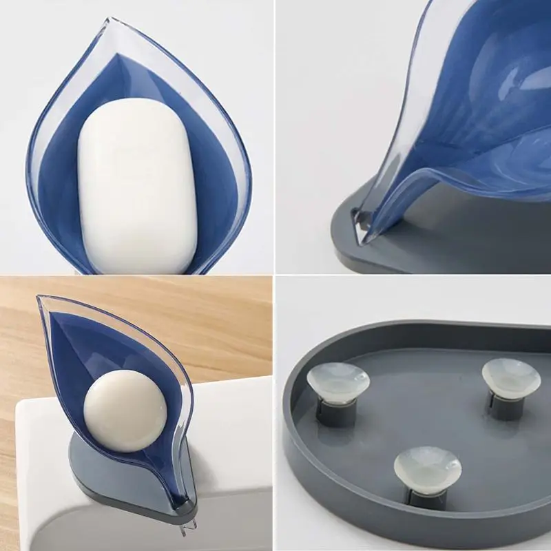 

Leaf Shape Suction Drain Soap Box Sucker Dish Anti Slip Draining Rack Tray Holder Bathroom Gadgets