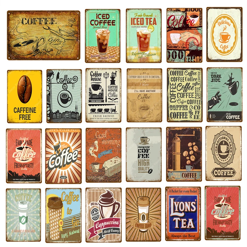 Металлический постер YJ050 в виде ледяного кофе пластины Лиона чая эспрессо