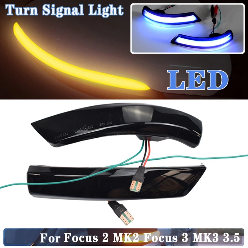 

2023 2 Pcs Dynamic LED Turn Signal Light Rearview Mirror Indicator Blinker for Ford Focus 2 3 Mk2 Mk3 Mondeo Mk4 Amber+Blue