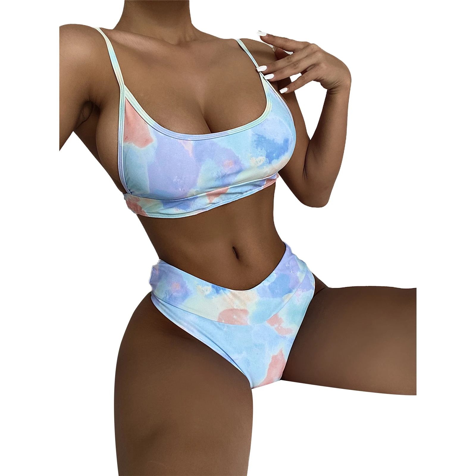 Летний купальник для женщин Ladies Summer Split Swimwear Sets Adults Women Tie-dye Mixed Color Tank Top Type Sexy Backless Bikini Swimsuit.