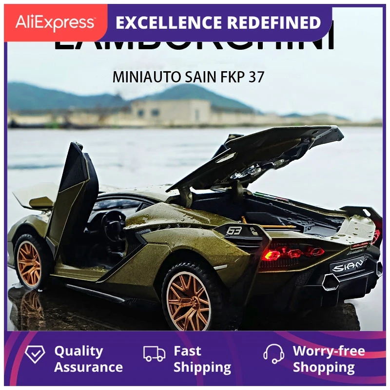 

1:32 Lamborghinis Sian FKP37 Car Alloy Sports Car Model Diecast Sound Super Racing Lifting Tail Hot Car Wheel For Children Gifts