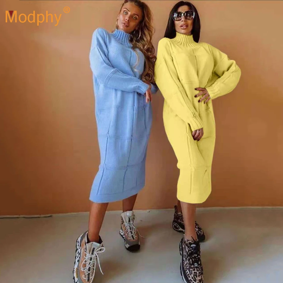 

Зимние Модные утепленные свободный свитер платье Vestidos сексуальное с высоким воротом и длинными рукавами пуловер вечерние миди вязаное пла...