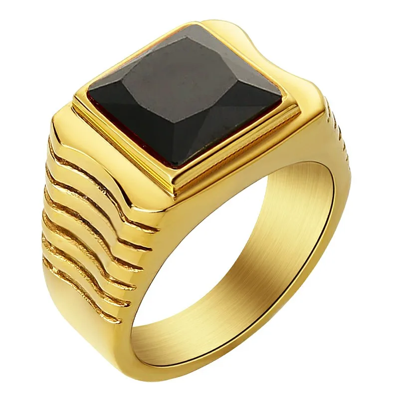 Gold Black Valily Jewelry Для женщин кольцо Нержавеющая сталь цвета: золотистый, красный/черный камень кубический цирконий Кольца для Для мужчин обручальное кольцо с простыми линями кольца - Цвет основного камня: Gold Black