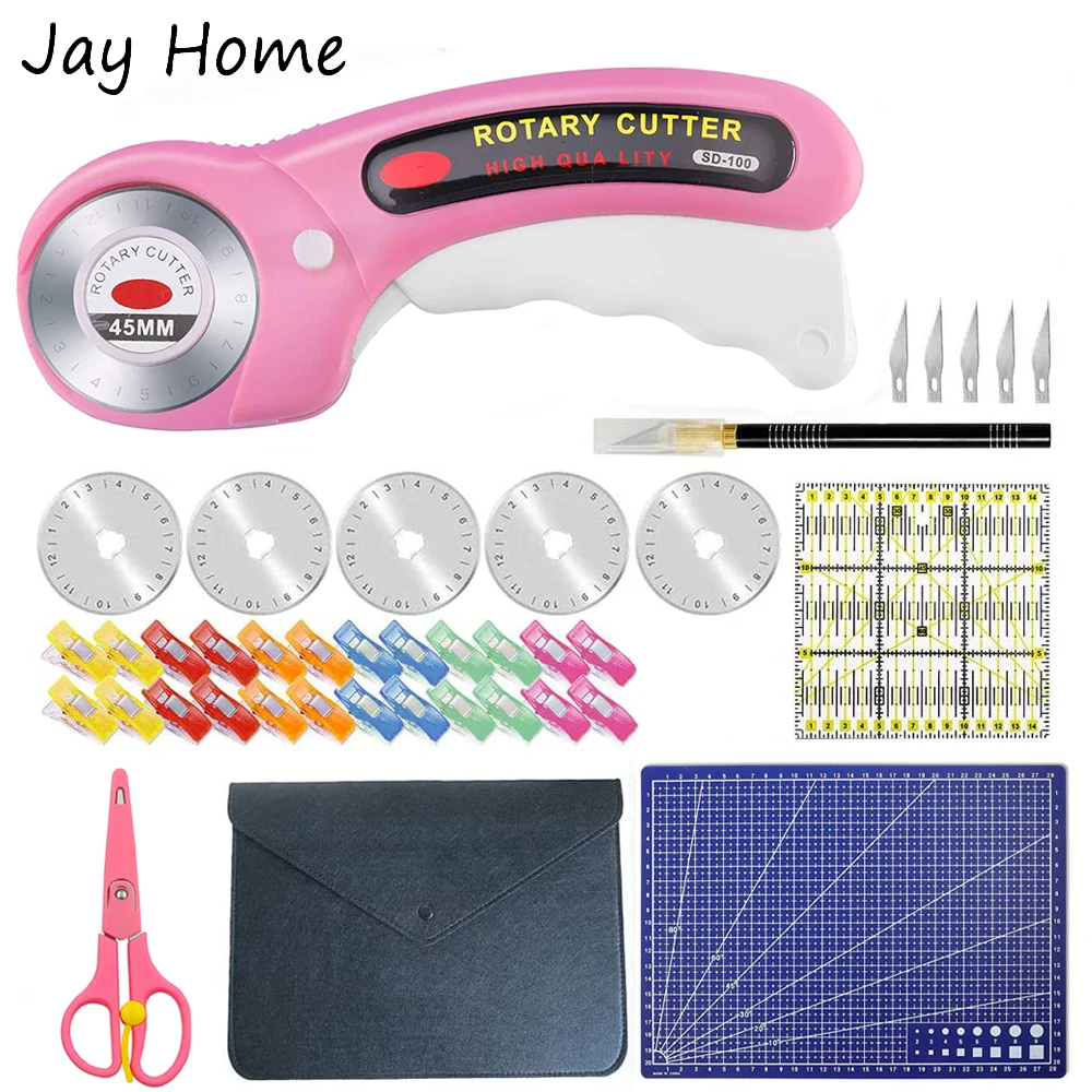 

New 35PCS 45mm Rotary Cutter Kits with 5pcs Blades Patchwork Ruler Carving knife Scissors Fabric Clips for Cutting Sewing