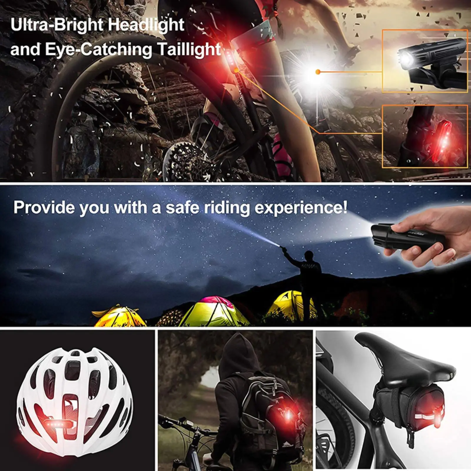 

Bicycle Light USB LED Rechargeable Set MTB Bicycle Front Back Rear Taillight Cycling Safety Warning Light Waterproof Bike Lamp