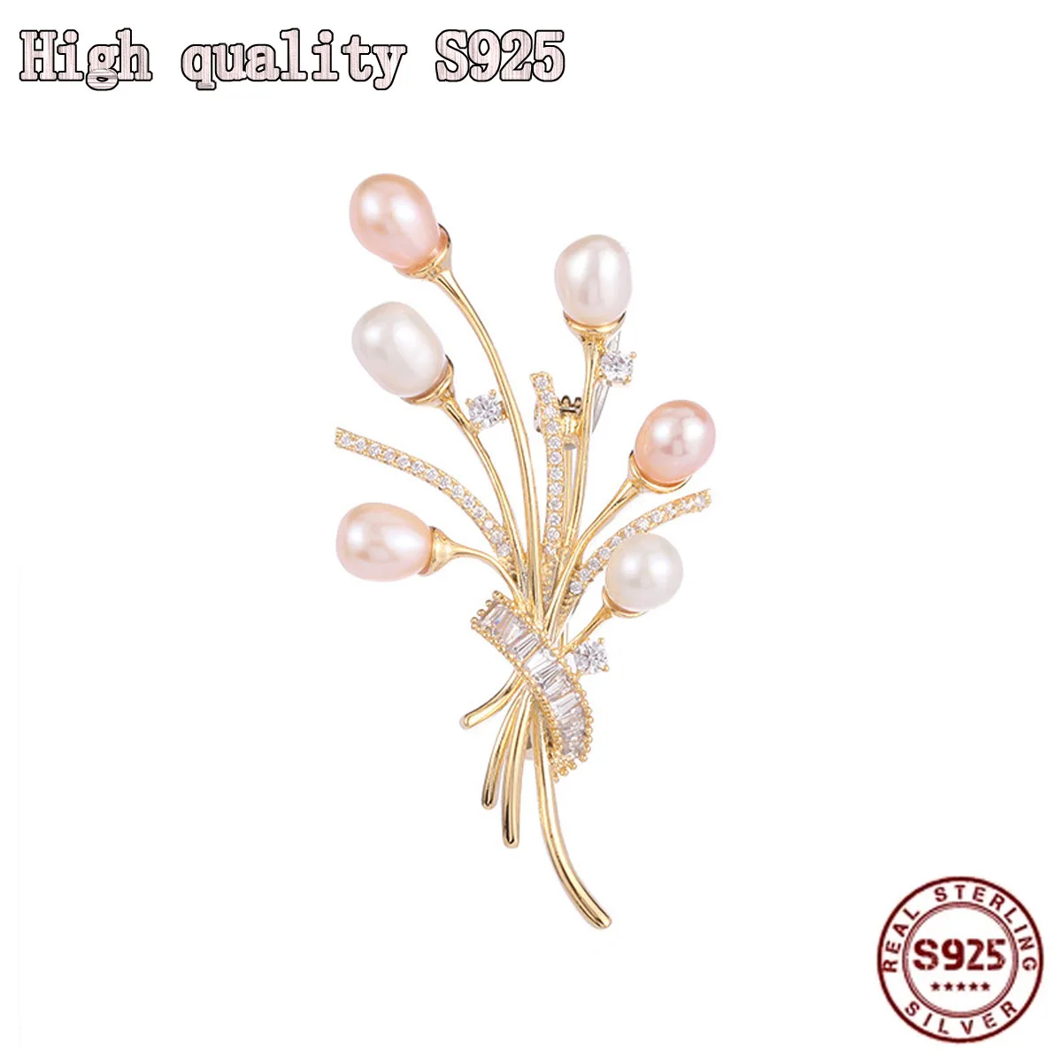 

High Grade Fashion Temperament Brooch Zircon Luxury Pin Fixed Clothing Accessories Freshwater Pearl Bouquet Women's Brooch