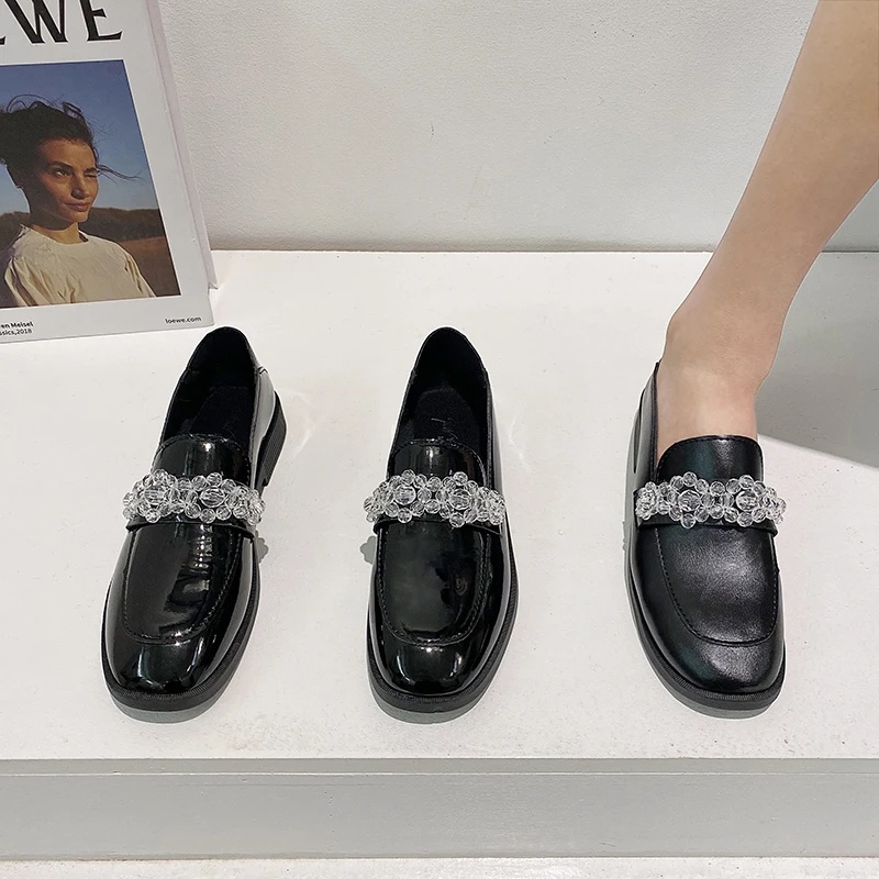 

Crrcrrcrr Women Slip on Spring Round Toe Handmade Shoesfemale British Style All-match Elegant Shallow Elegant Casual Loafers