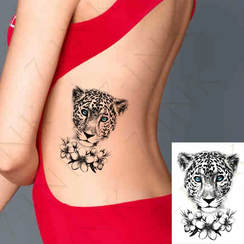 

Водостойкая Временная тату-наклейка, леопардовая голова, цветок, искусственная птица, тату флэш-тату, задняя нога, искусство рук для женщин и мужчин