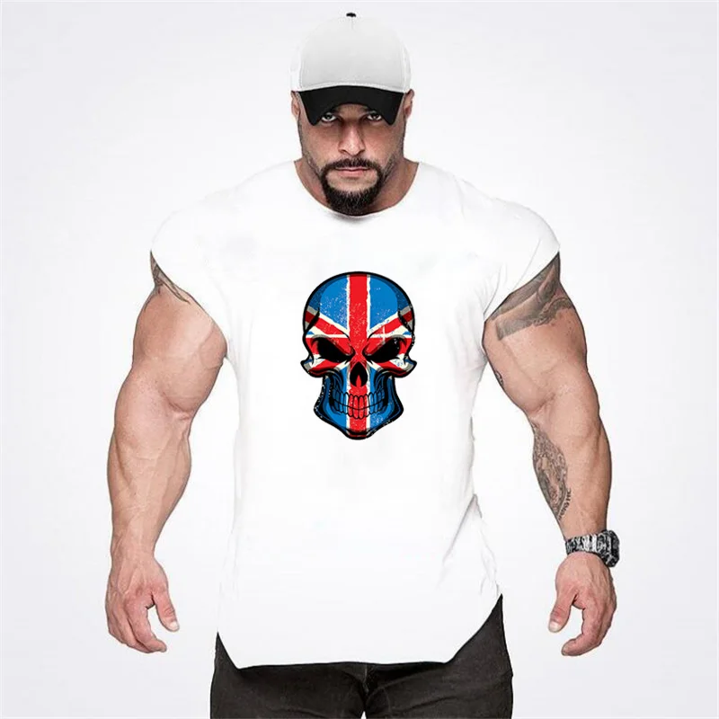 Muscleguys одежда для фитнеса для мужчин s бодибилдинг одежда летние мужские спортивные майки уличная тренировка без рукавов Футболка homme - Цвет: Белый