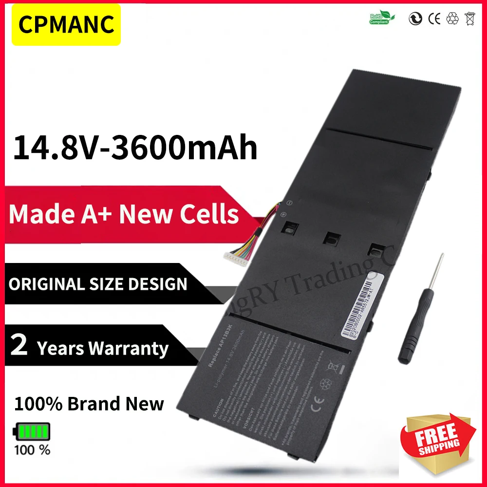 Cpmanc Bateria do Portátil para Acer Aspire v5 r7 V5572g V5-573g V5472g V5-473g V5-552g M5-583p V5-572p R7-571 Ap13b8k Ap13b3k Baterias p/ laptop