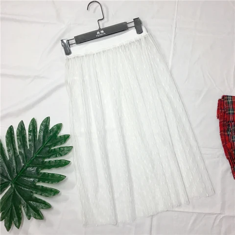 Женская юбка в горошек, черная или белая прозрачная трапециевидная юбка в Корейском стиле, весна-лето 2019