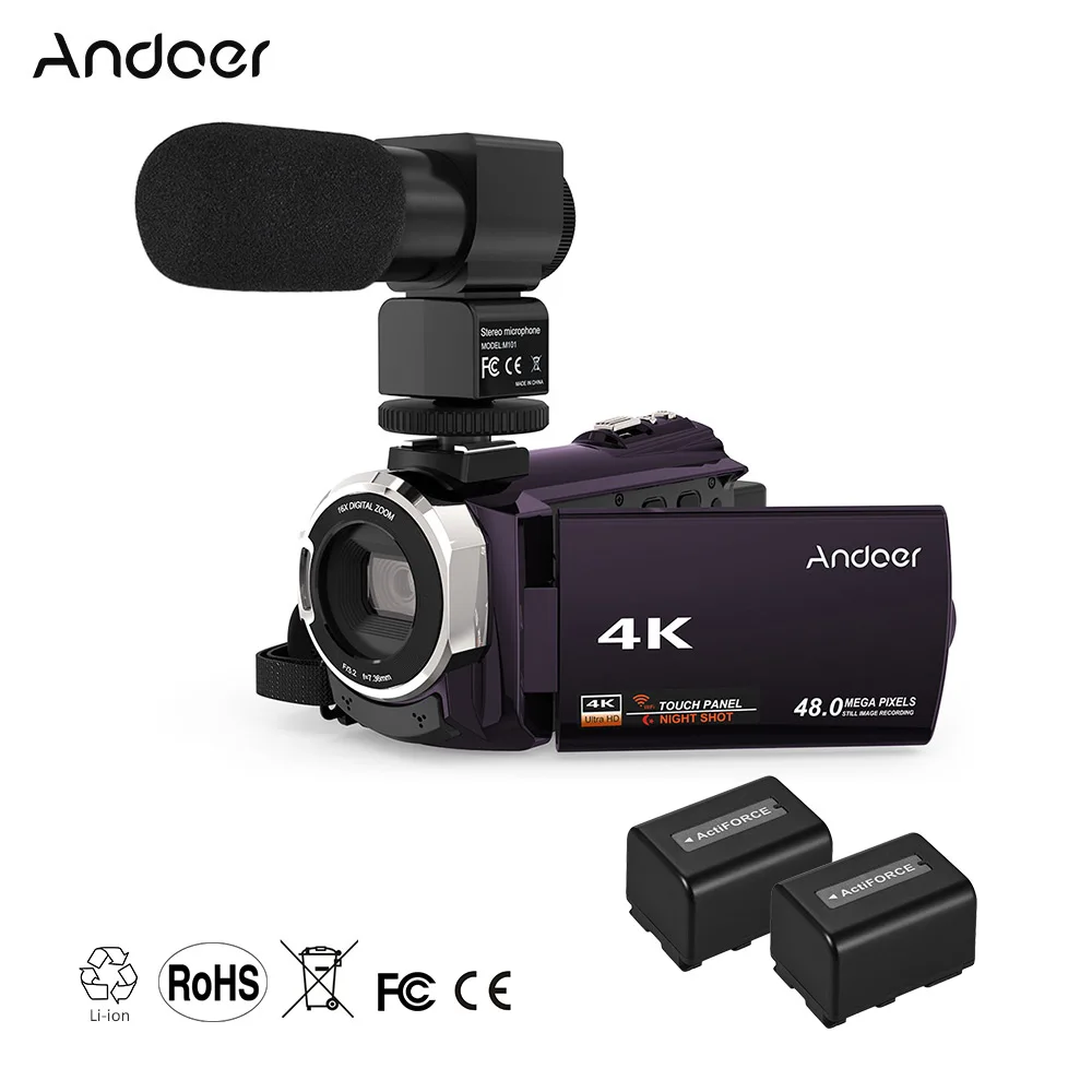 Coffee 3 Andoer 4K 1080P 48MP WiFi цифровая видеокамера рекордер с 2 шт. аккумуляторные батареи Рождественский подарок на год - Цвет: Coffee 3