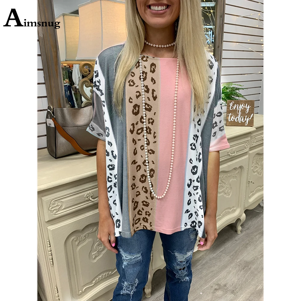 Женская футболка Aimsnug с леопардовым принтом в стиле пэчворк лето 2021