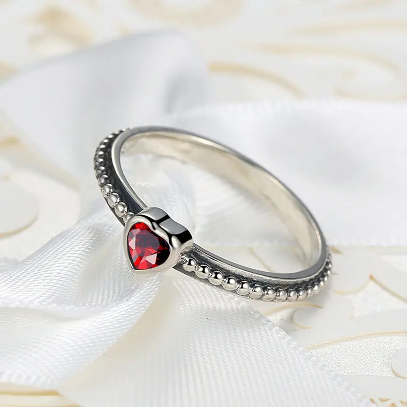 CodeMonkey Hot Sale 925 Sterling Color Love Heart Ring Stackable Ring with Purple Zircon for Women Wedding Jewelry R034