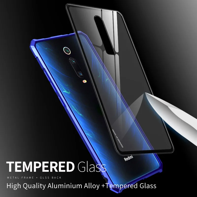 For Xiaomi mi 9T Redmi K20 Pro Case Cover Luxury Aluminum Metal Frame Hard Clear Tempered Glass mi9t Capa |