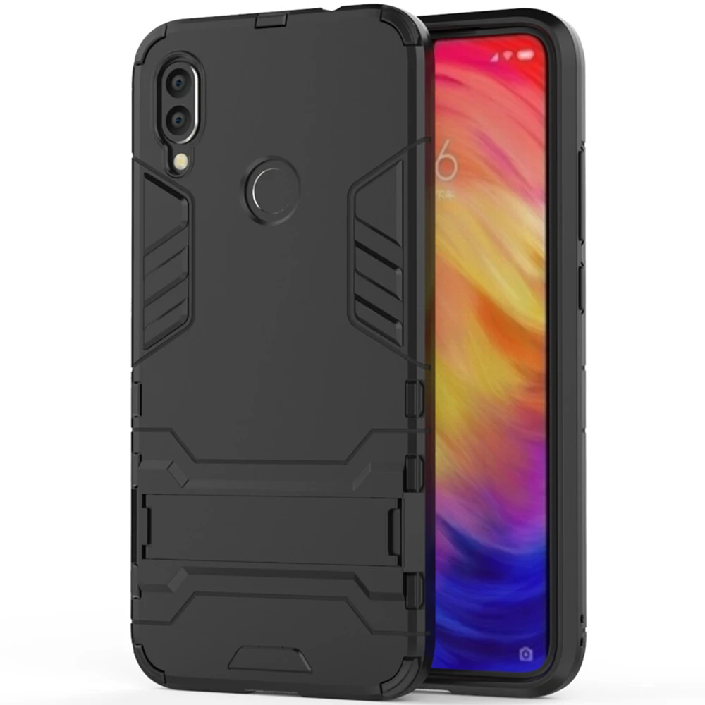 Для Xiaomi Redmi Note 7 чехол Роскошный Железный человек Стенд чехол жесткий Броня+ Мягкий Силиконовый ТПУ чехол для Xiaomi Redmi Note 7