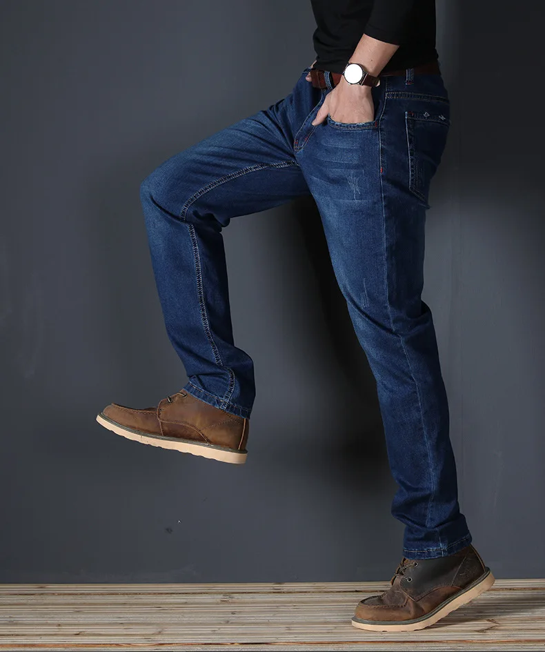 

J2662 -2021 summer jeans men's straight fit large mid waist men's jeans elastic simple business pants