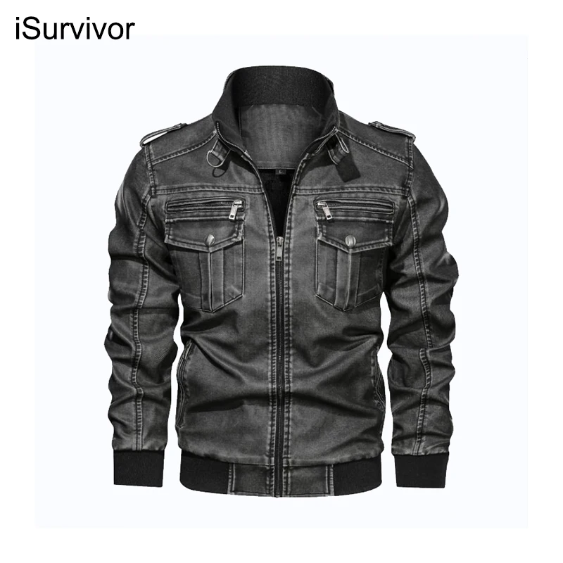 

iSurvivor 2022 Men's Leather Jacket Plus Velvet Washed Middle-Aged And Young Men's Autumn And Winter Leather Jacket Men's Casual