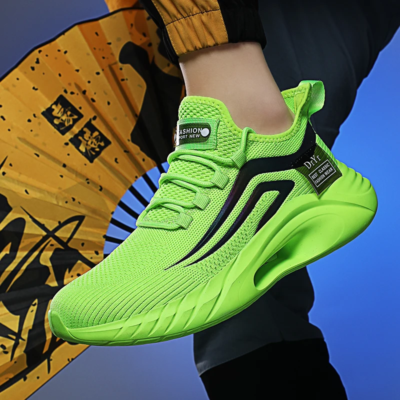 

Men Sneakers Breathable Casual Shoes Outdoor Cushioning Men Green Tennis Shoes Lightweight Reflective Male Sneakers Big Size 46