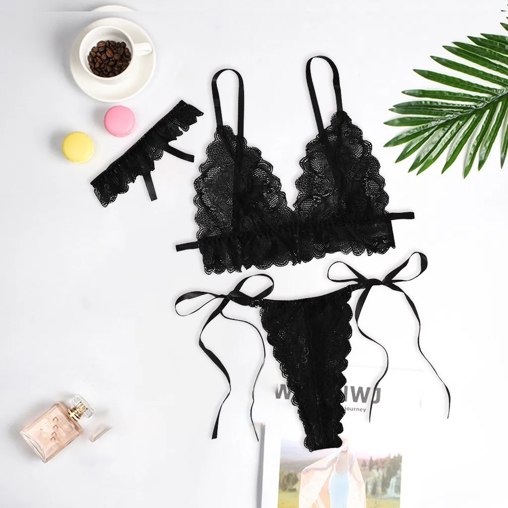 

Комплект женского нижнего белья, сексуальный бандажный бюстгальтер, женское кружевное нижнее белье, прозрачные однотонные эротические кос...