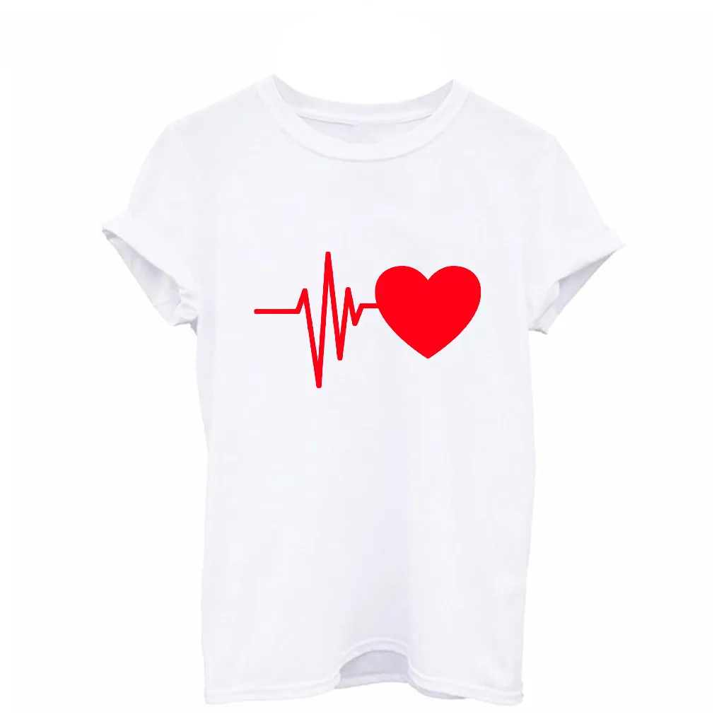

Summer Women T-shirts Short Sleeve Heart Print T-shirt Casual O-neck Top Short Sleeve Loose Harajuku Top Tee Shirt Femme Tshirts