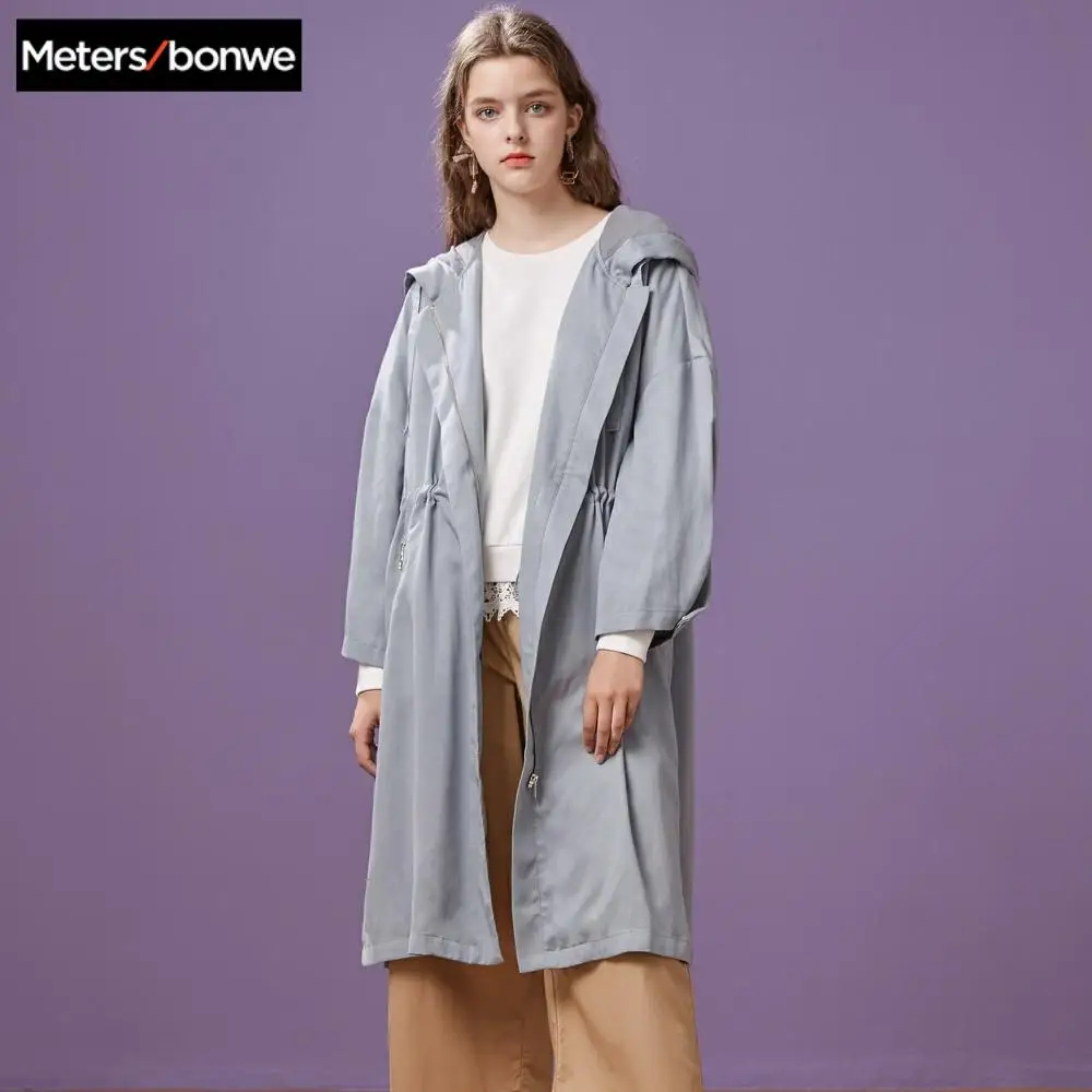 Женский Тренч средней длины Metersbonwe простое пальто с капюшоном Свободное bf |