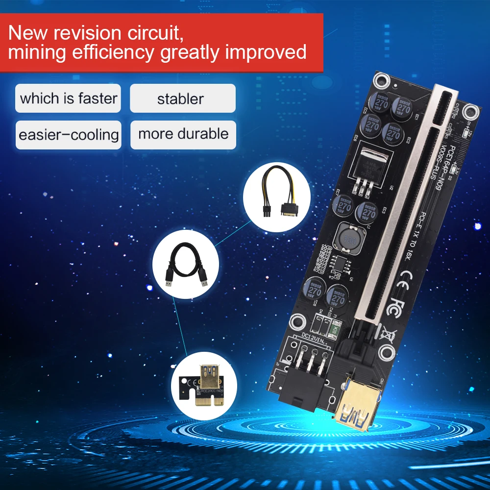 Переходник TISHRIC VER009s Plus PCIE Райзер 009s для видеокарты 1X 16X адаптер Sata 15 контактов на 6