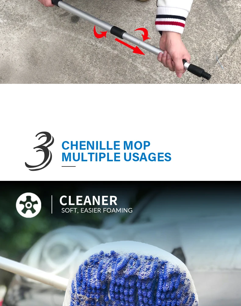 Car Wash Brush Cleaning Mop Chenille Broom Water Flow Windows Squeegee Telescoping Handle Foam Bottle Car Accessories Xammep