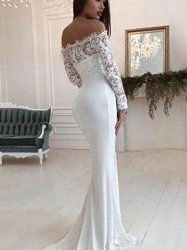 

Mandylandy Women's Sexy Long Sleeve Solid Color Lace Hollow Out Dress Spring Summer Elegant High Waist Slim Fit Slash Neck Dress