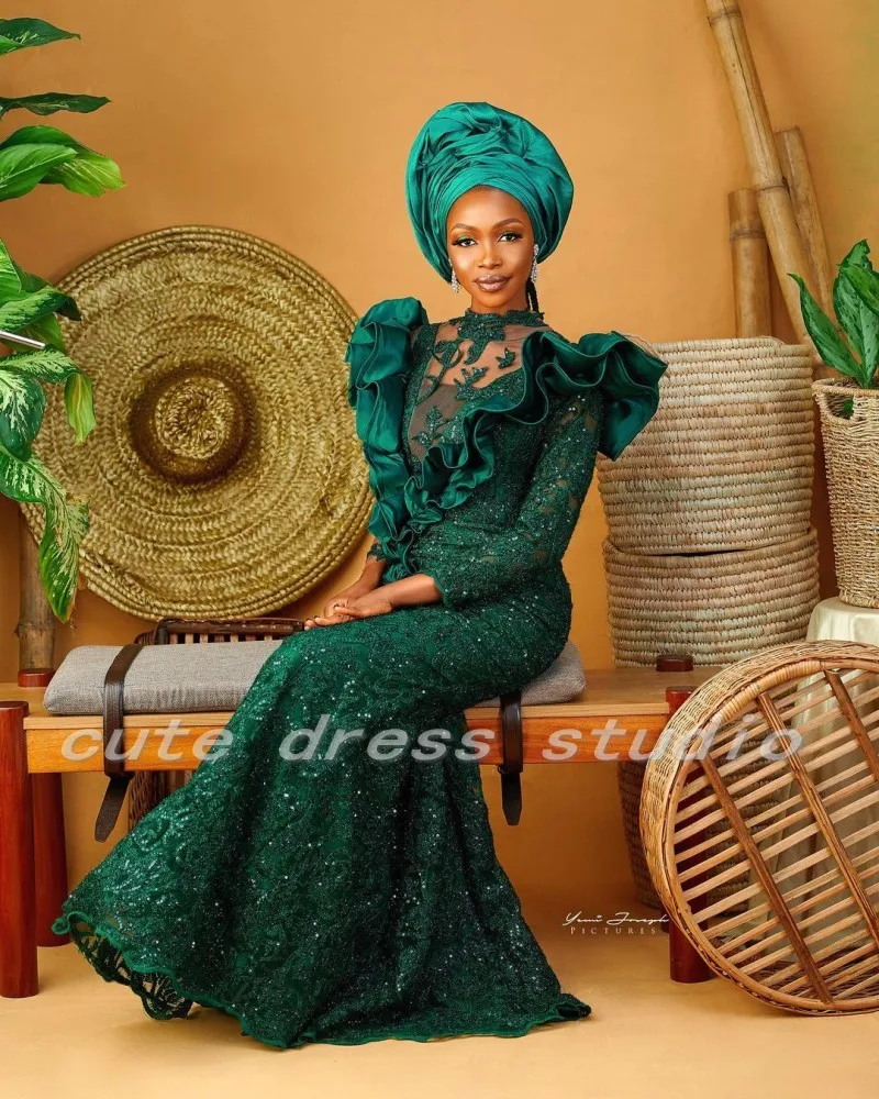 Индивидуализированные вечерние платья Aso Ebi с высоким воротником и длинными