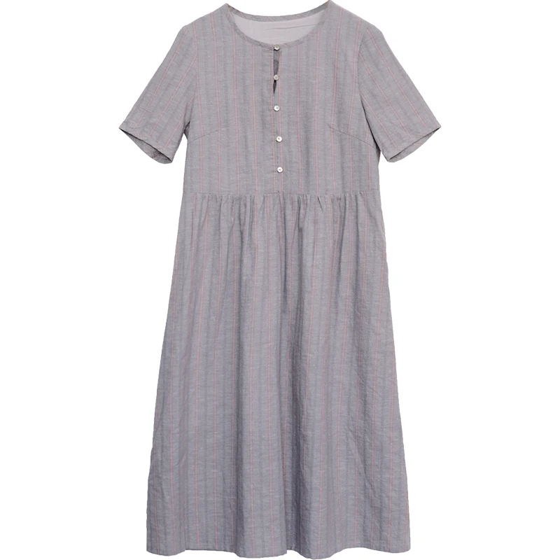 

CYNTHIA Women O-neck Striped Dress Female Vintage Short-sleeve Summer Dresses 21CXC-089 8Z