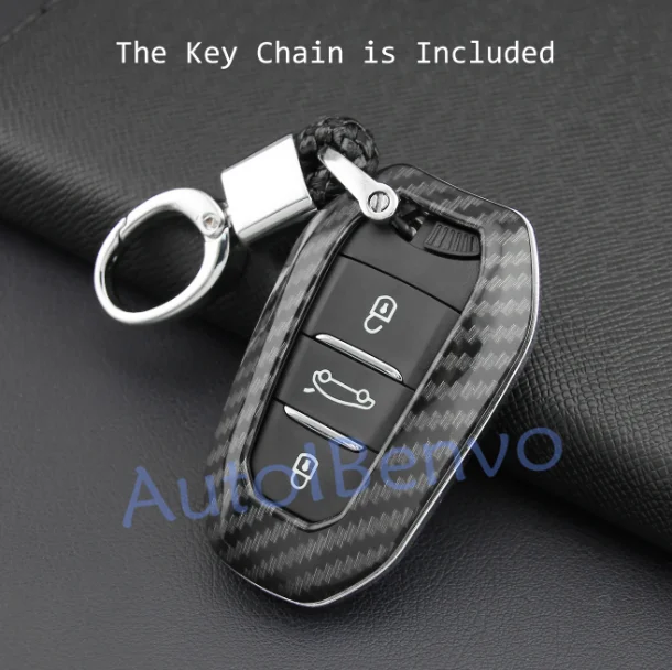Contain Key Chain Carbon Fiber Smart Car Key Protect Shell For Peugeot 508 3008 5008 Citroen C3 C5 Aircross C4 Picasso DS 4S DS5 DS 3 7 Crossback - Название цвета: Contain Key Chain