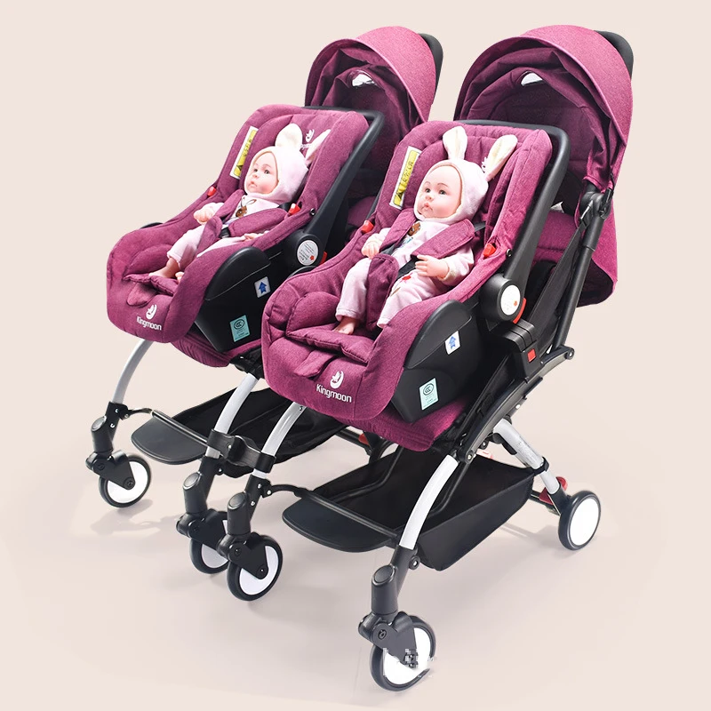Baby Twin Strollers with Car Seat Twin Baby Stroller Newborn Lightweight Pocket Stroller Second Child Portable Folding Basket